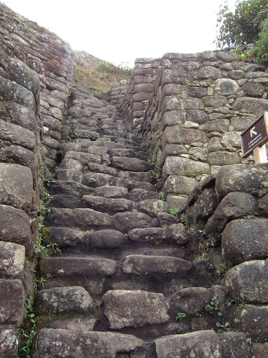 Steep stairs in the Ruins on Huayna Picchu