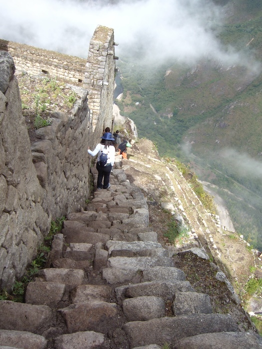 Going down the steep stairs on Huayna Picchu