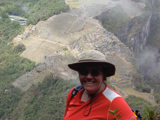 Selfie from Huayna Picchu looking down over Machu Picchu