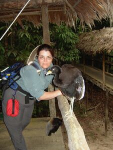 Posing with one of the local birds