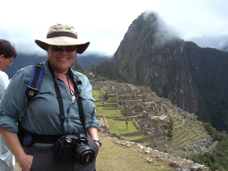 Sheridan with Machu Picchu behind her